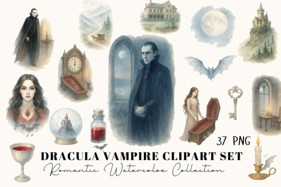 Download Dracula Gothic Watercolor Clipart Bundle - Gothic watercolor clipart Collection